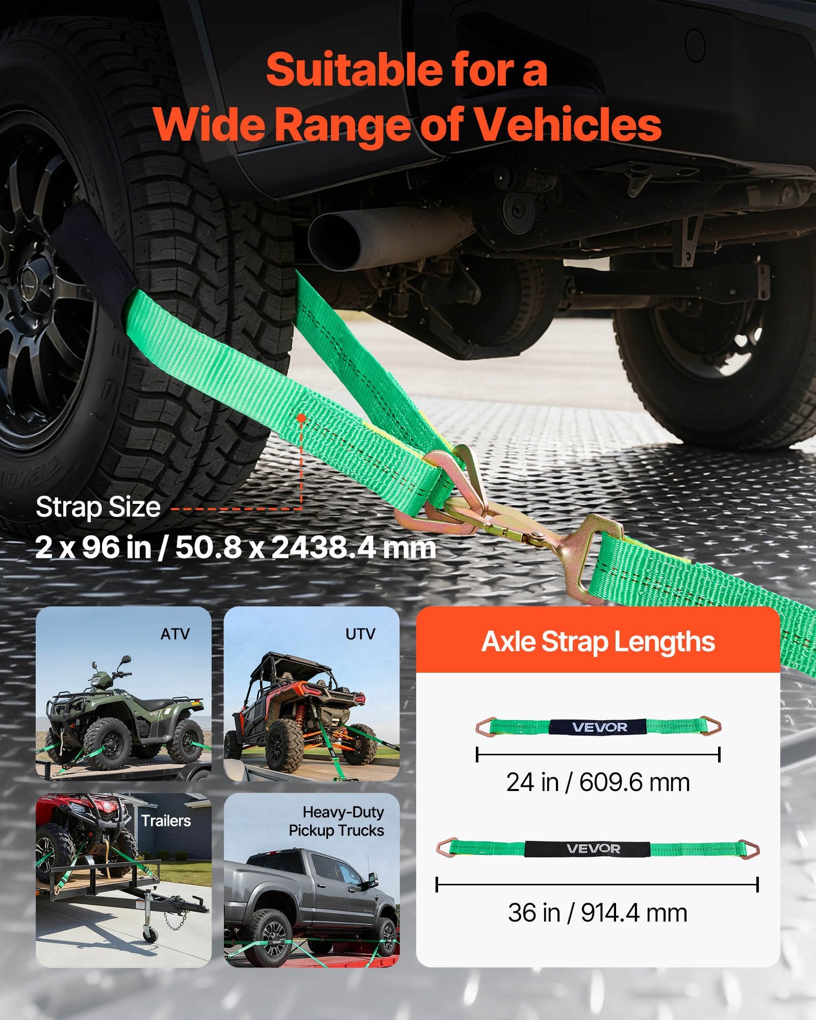 Ratų tvirtinimo diržų komplektas VEVOR XM0502, 4540 kg trūkimo jėga