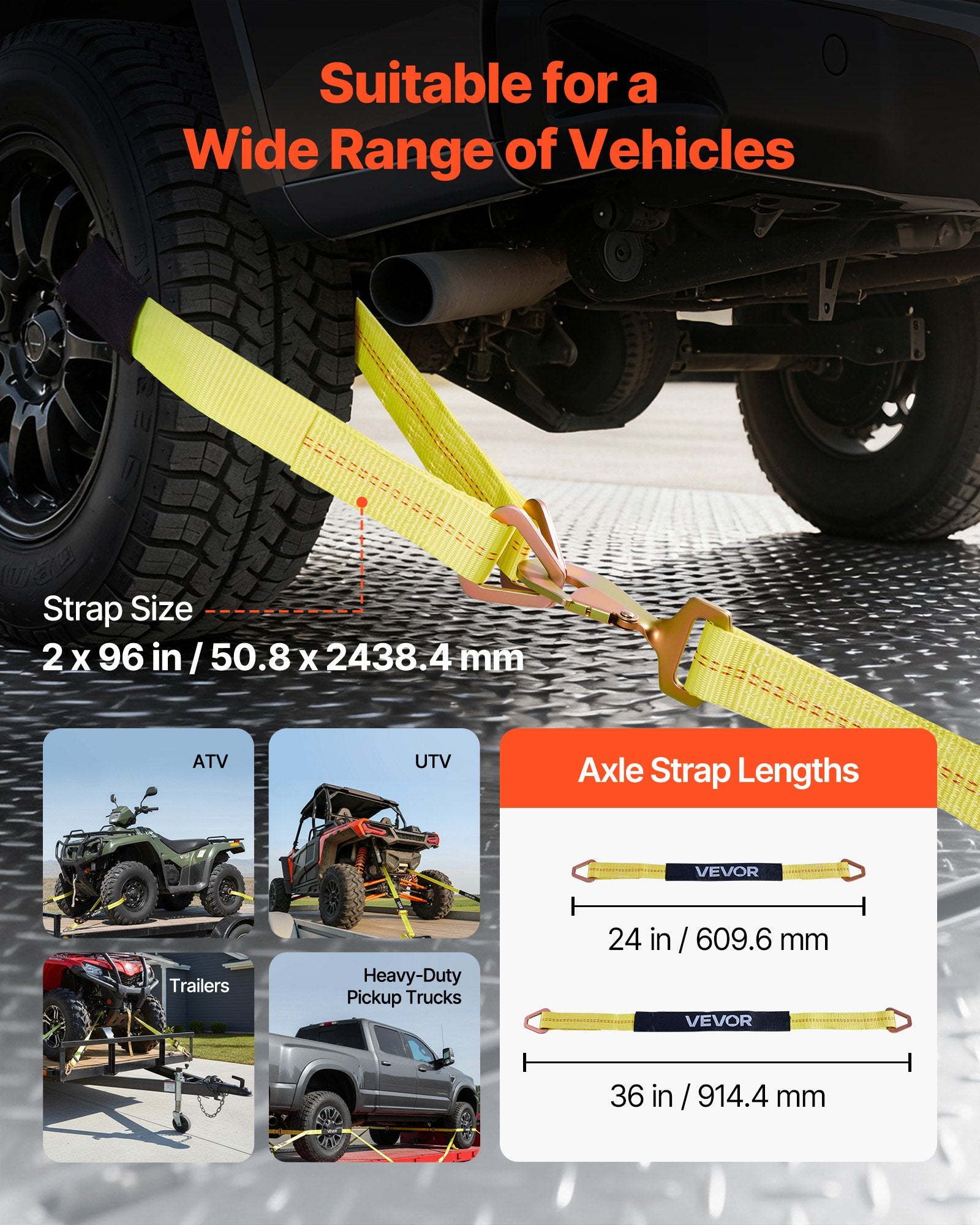 Automobilių tvirtinimo diržų komplektas VEVOR XM0501, 4540 kg trūkimo jėga