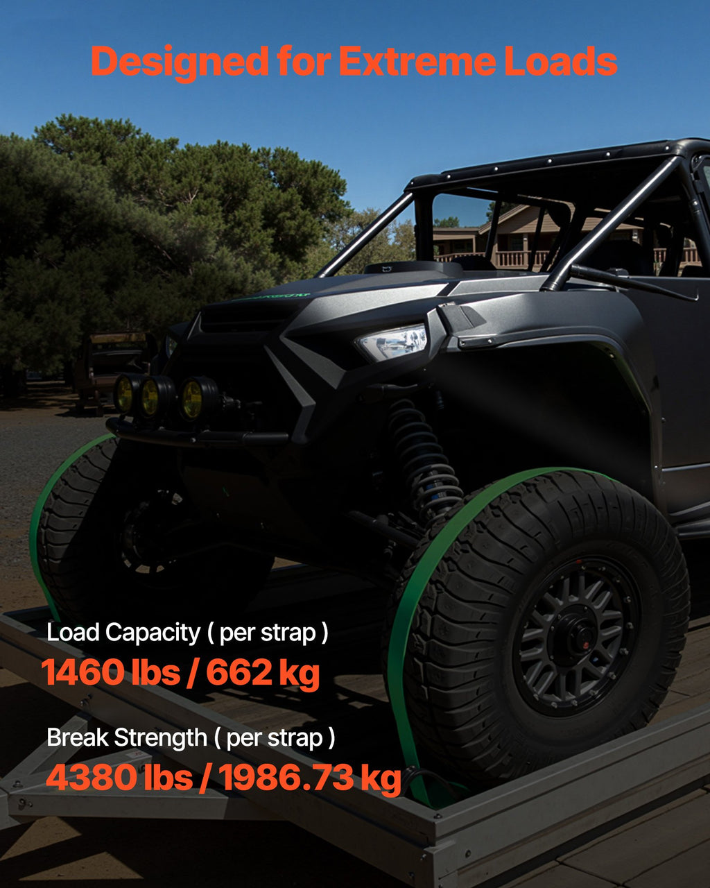 Ratų tvirtinimo diržų rinkinys VEVOR XM0512, 662 kg darbinė apkrova