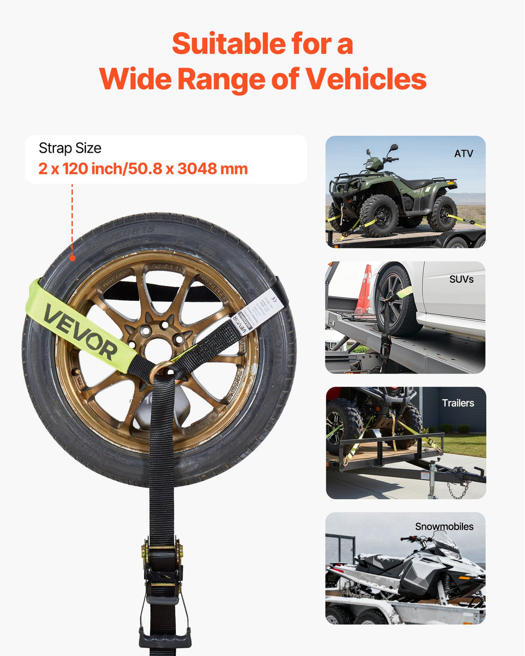 Ratų tvirtinimo diržų komplektas VEVOR XM0505, 4540 kg trūkimo jėga