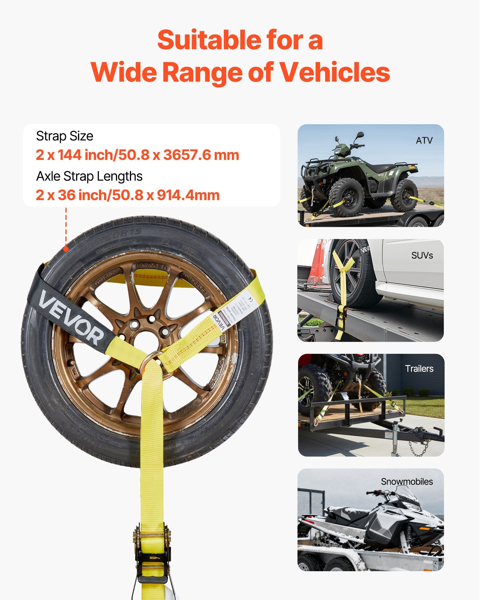 Ratų tvirtinimo diržų komplektas VEVOR XM0507, 4540 kg trūkimo jėga