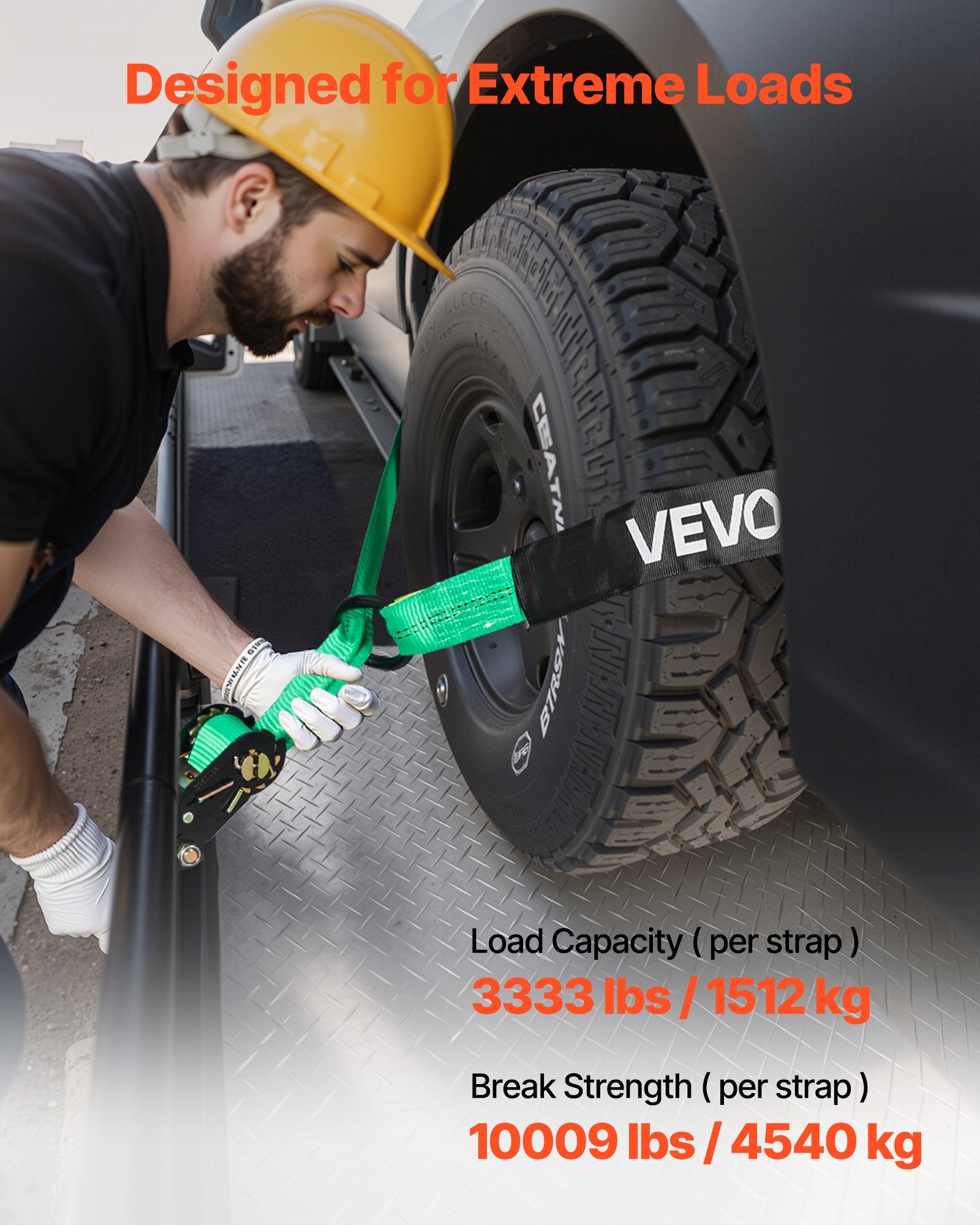 Ratchetinių diržų komplektas ratų tvirtinimui VEVOR XM0510, 4540 kg trūkimo jėga