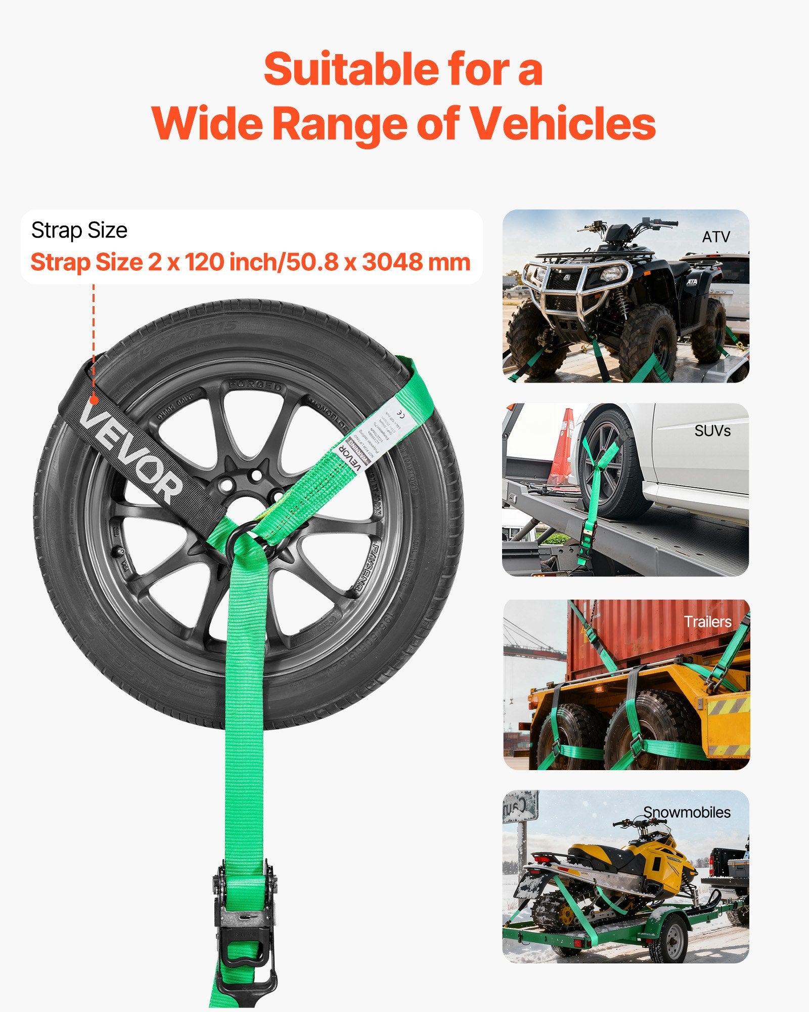 Ratchetinių diržų komplektas ratų tvirtinimui VEVOR XM0510, 4540 kg trūkimo jėga
