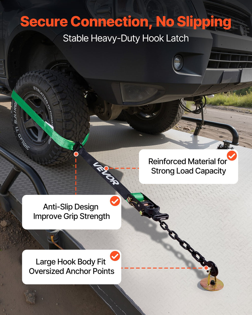 Ratchetinių diržų komplektas ratų tvirtinimui VEVOR XM0510, 4540 kg trūkimo jėga