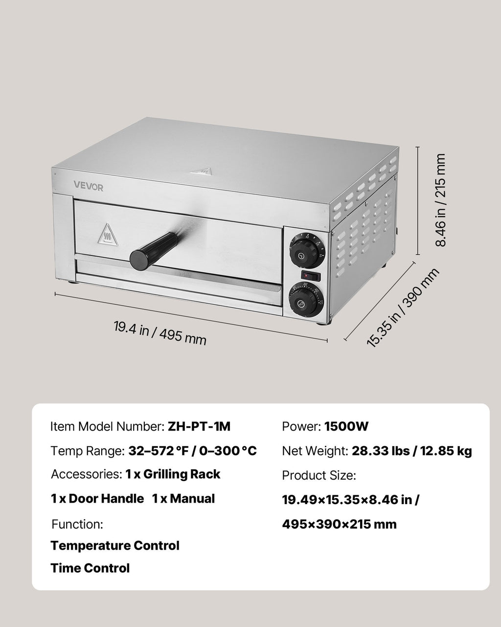 Elektrinė picų krosnelė VEVOR FY-P0-1, 1500W