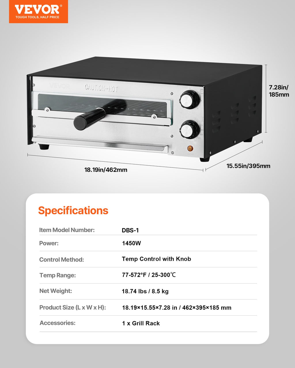 Elektrinė picų krosnelė VEVOR DBS-1-EU, 1450 W