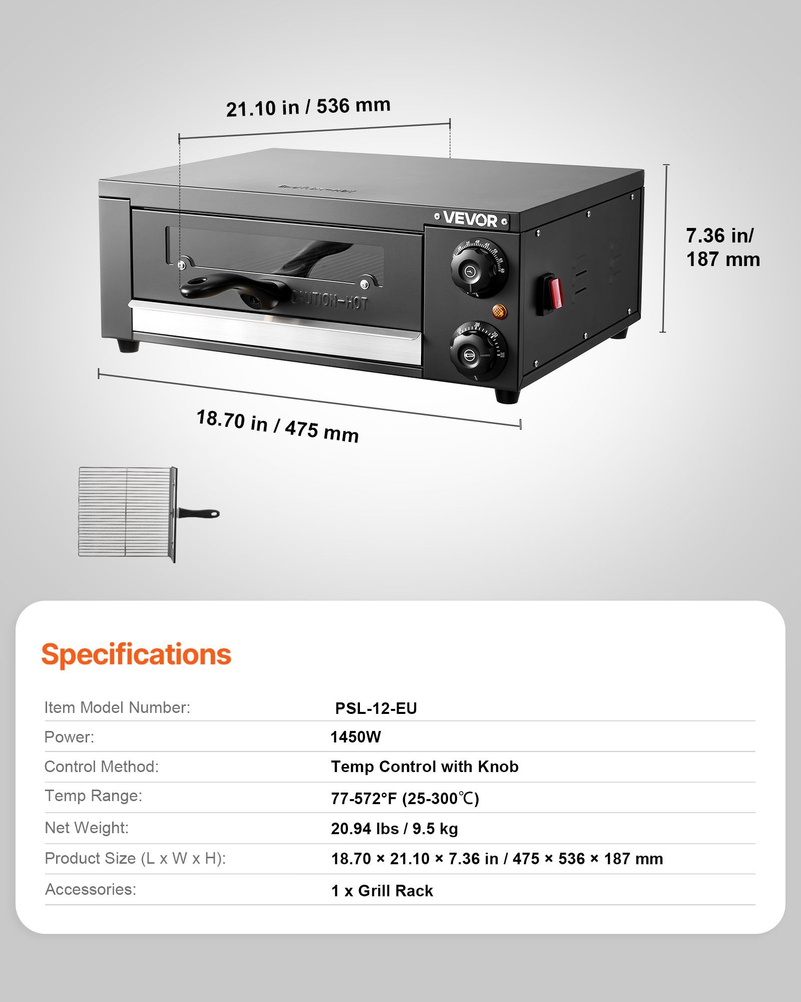 Elektrinė picų krosnelė VEVOR PSL-12-EU, 1450 W