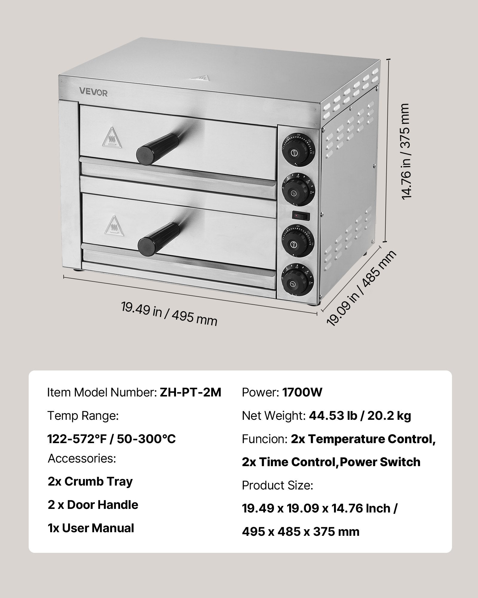 Elektrinė picų krosnelė VEVOR FY-P0-2, 1700W