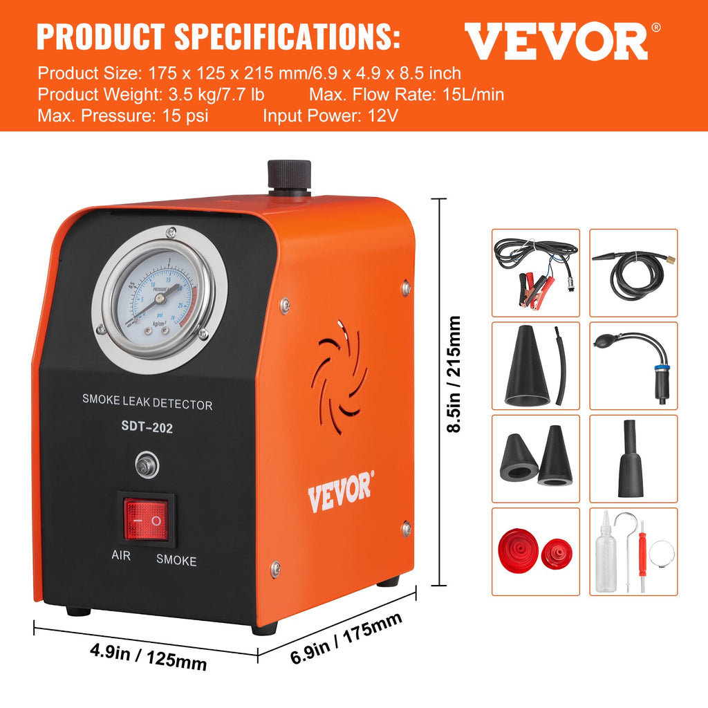 Dūmų generatorius sandarumo patikrai VEVOR, 15 PSI