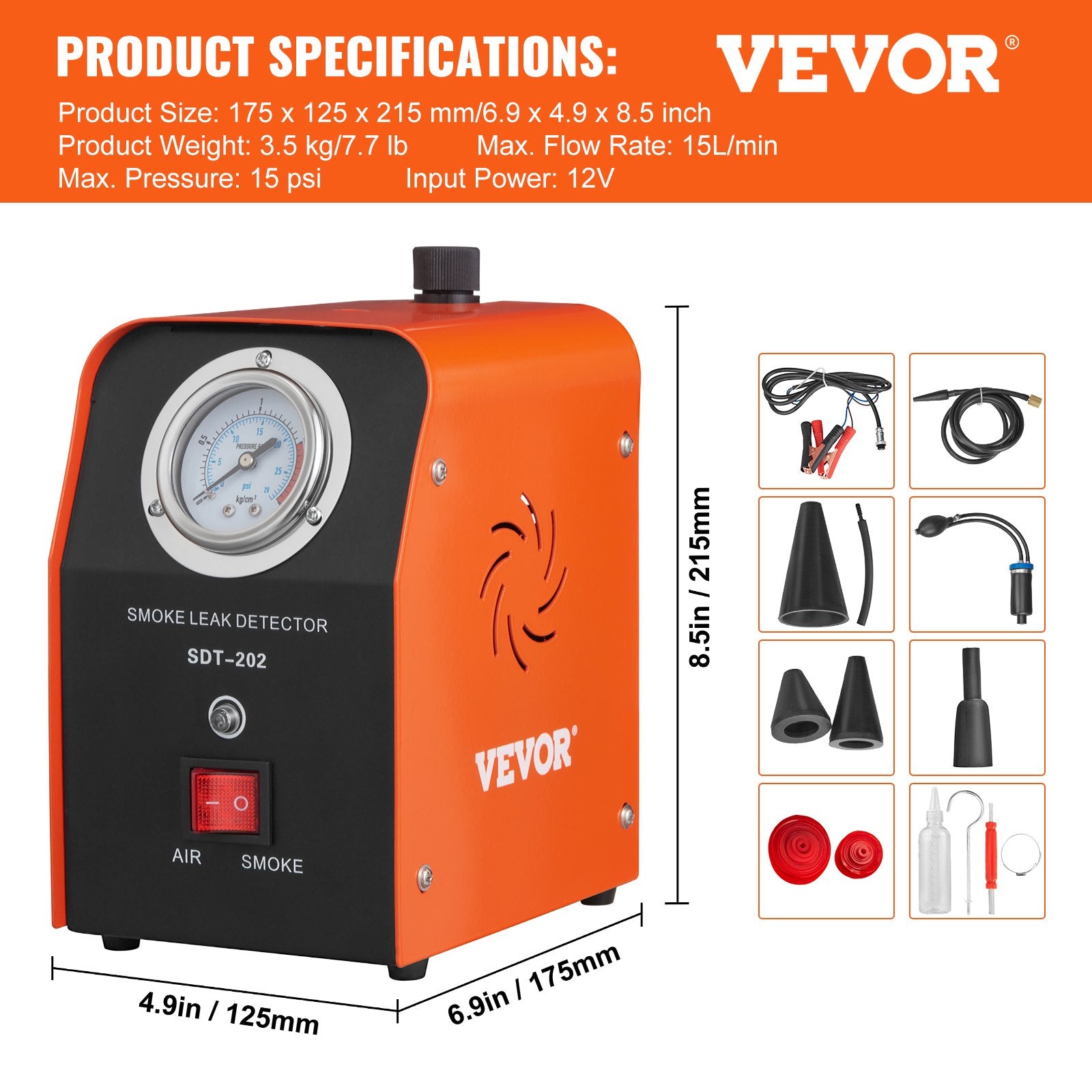 Dūmų generatorius sandarumo patikrai VEVOR, 15 PSI