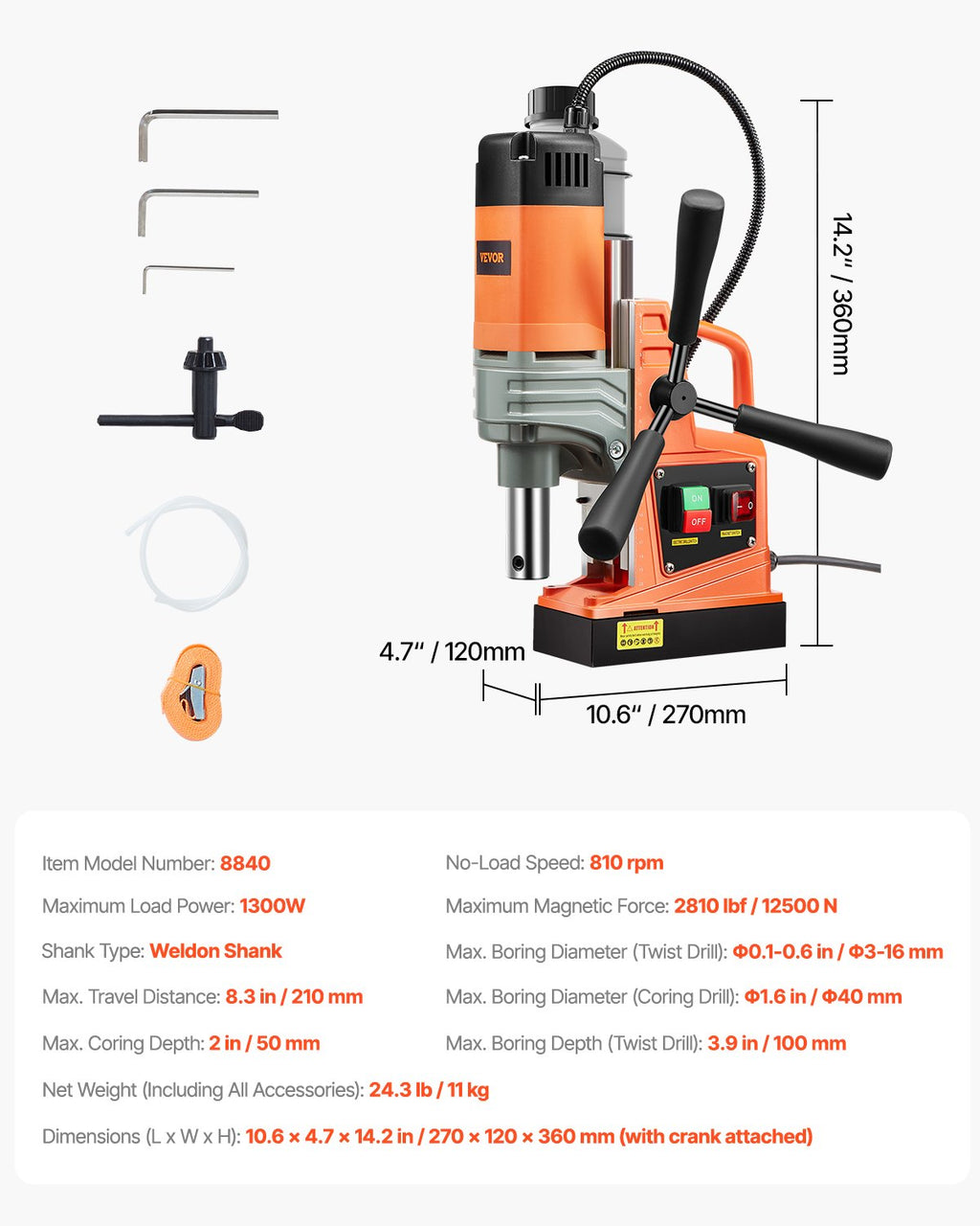 Magnetinės gręžimo staklės VEVOR 1300W, 40 mm