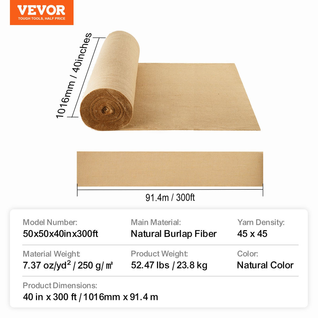 Džiuto audinio rulonas VEVOR 50x50x40inx300ft, 1,02 x 91,4 m