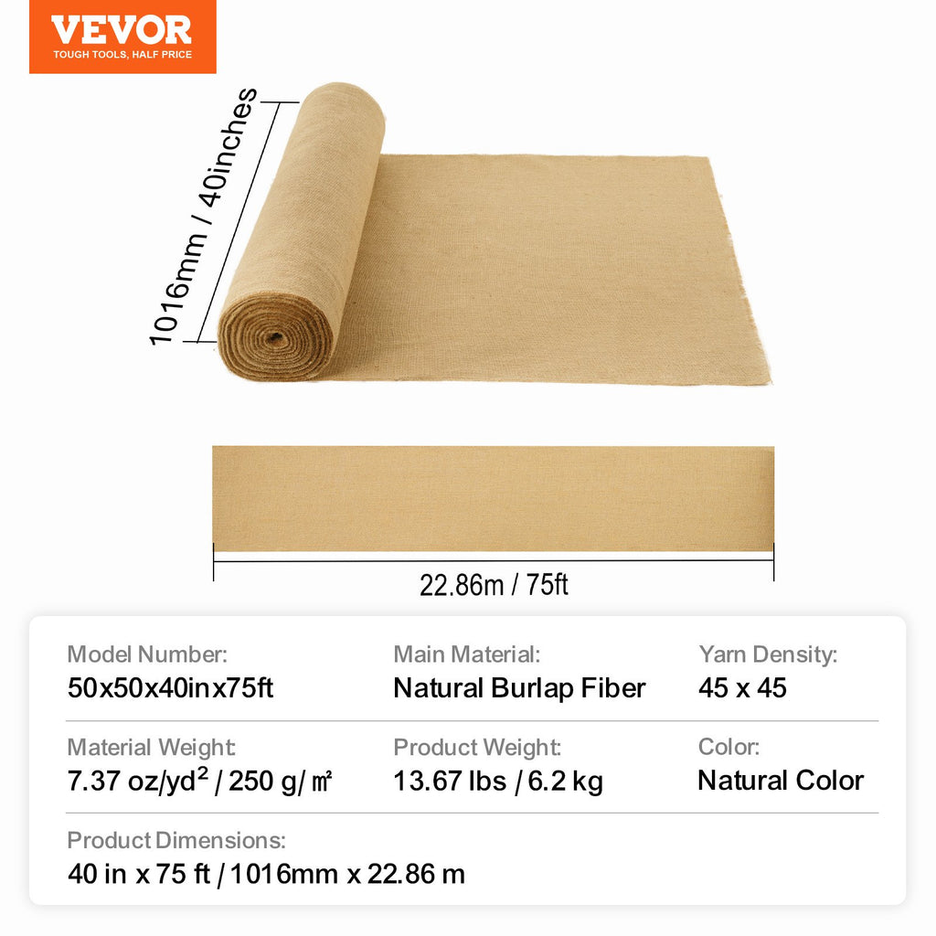 Džiuto audinio rulonas VEVOR 50x50x40inx75ft, 101,6 cm x 22,86 m