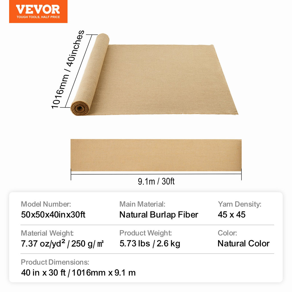 Jutinis audinys VEVOR 50x50x40inx30ft, 101,6 cm x 9,1 m