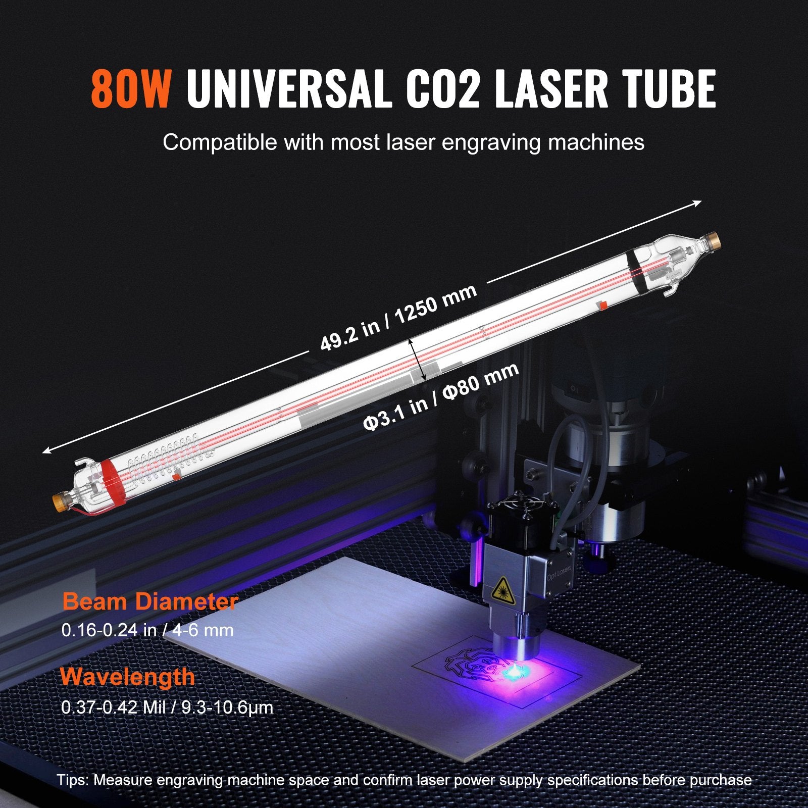 CO2 lazerio vamzdis VEVOR T90, 90W