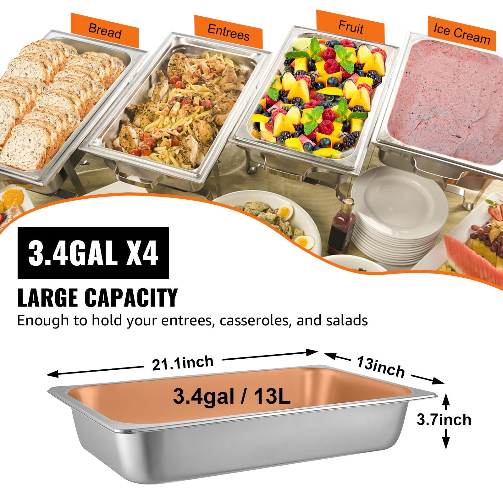 Gastronominiai indai VEVOR 4 vnt. rinkinys, 13 l talpa
