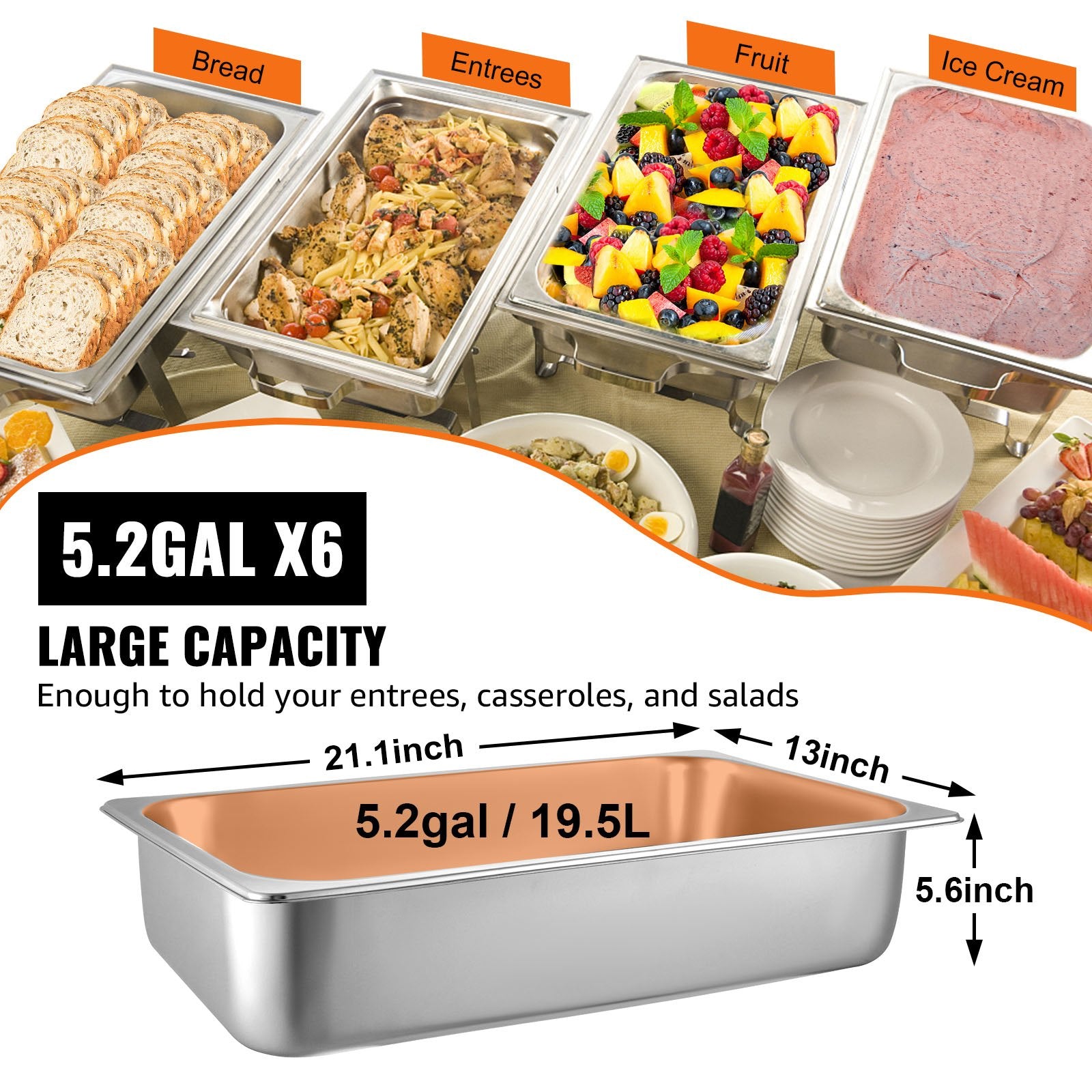 Gastronominiai indai VEVOR 6 vnt. rinkinys, 20,5 l talpa
