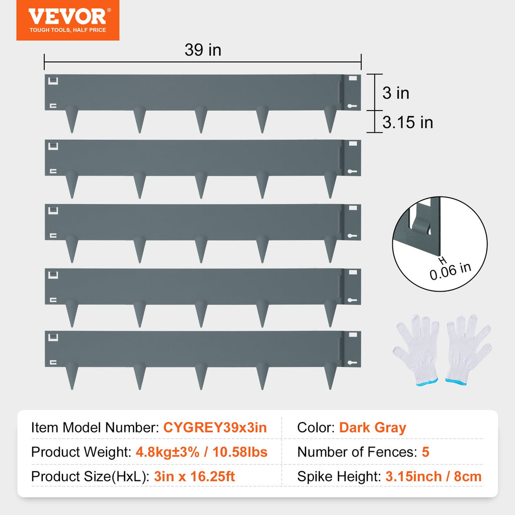 Plieniniai vejos atitvarai VEVOR CYGREY39*3in, 5 vnt. rinkinys