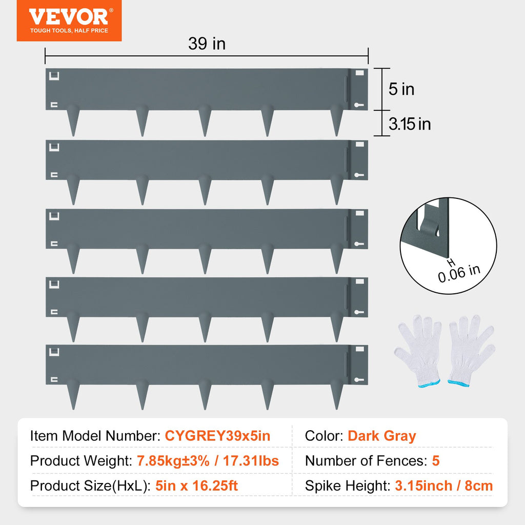 Plieniniai vejos apvadai VEVOR CYGREY39*5in, 5 vnt. rinkinys