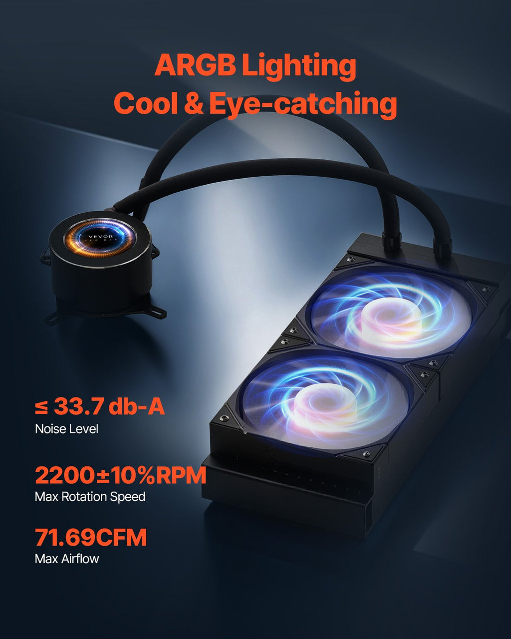 Procesoriaus skysčio aušintuvas VEVOR YC-01-SS-001, 2,1 colio LCD ekranas