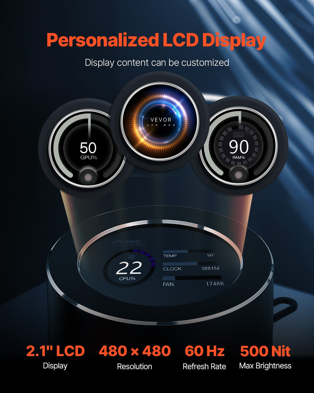 Procesoriaus aušintuvas skysčiu VEVOR YC-01-SS-003, 360 mm su LCD ekranu