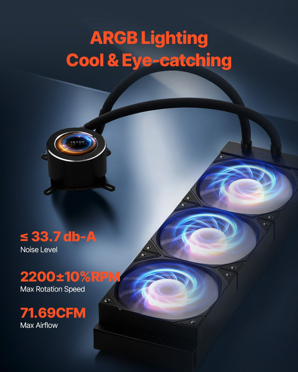 Procesoriaus aušintuvas skysčiu VEVOR YC-01-SS-003, 360 mm su LCD ekranu