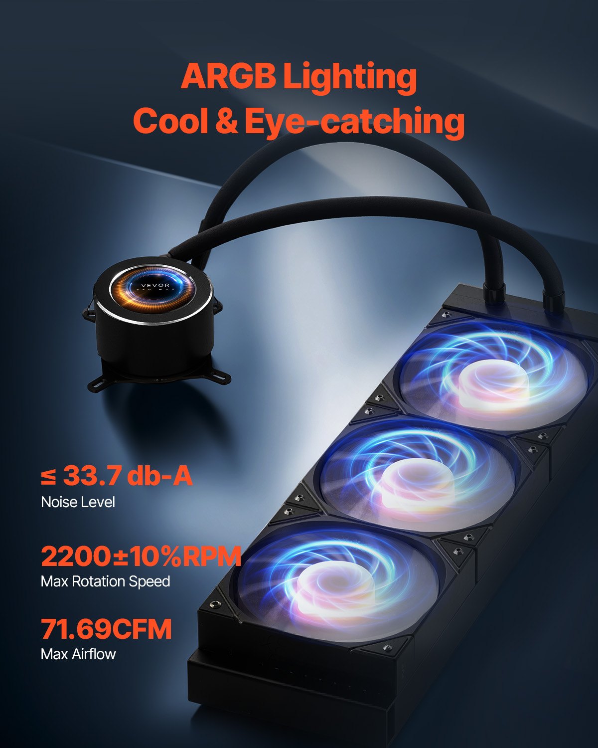 Procesoriaus aušintuvas skysčiu VEVOR YC-01-SS-003, 360 mm su LCD ekranu