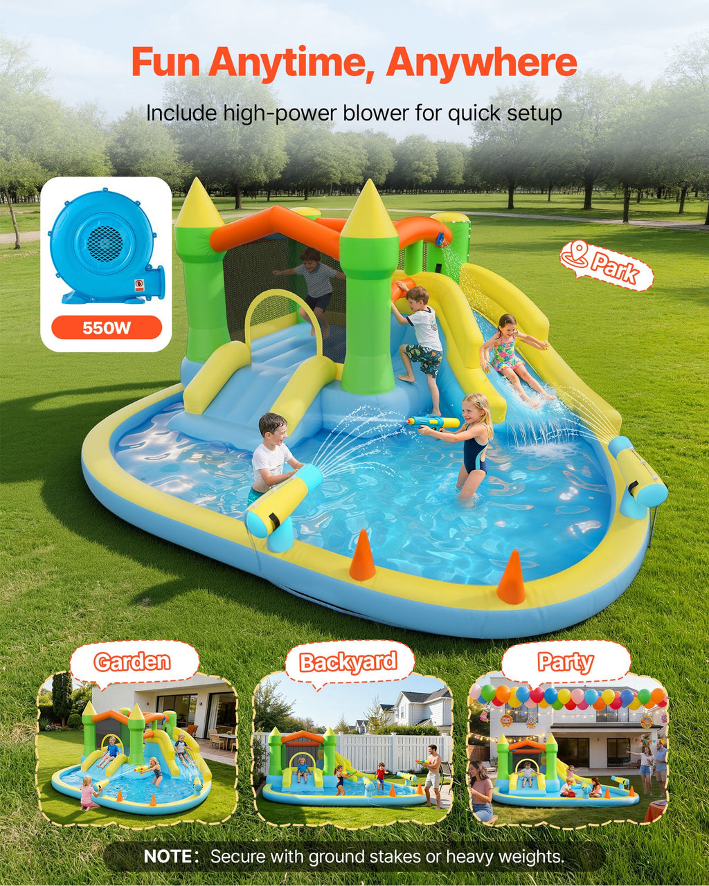 Pripučiamas batutas-vandens parkas VEVOR 82004, 3,8 x 4 m
