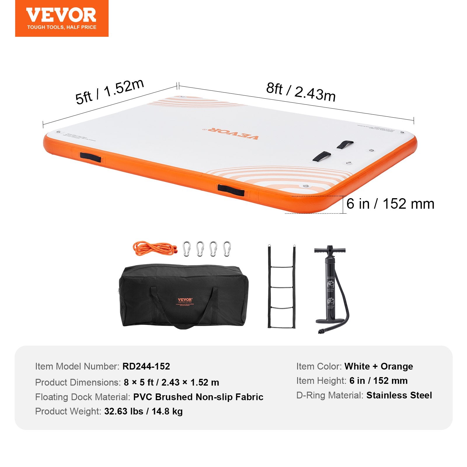 Pripučiama plaukiojanti platforma VEVOR RD244-152, 2,43 x 1,52 m