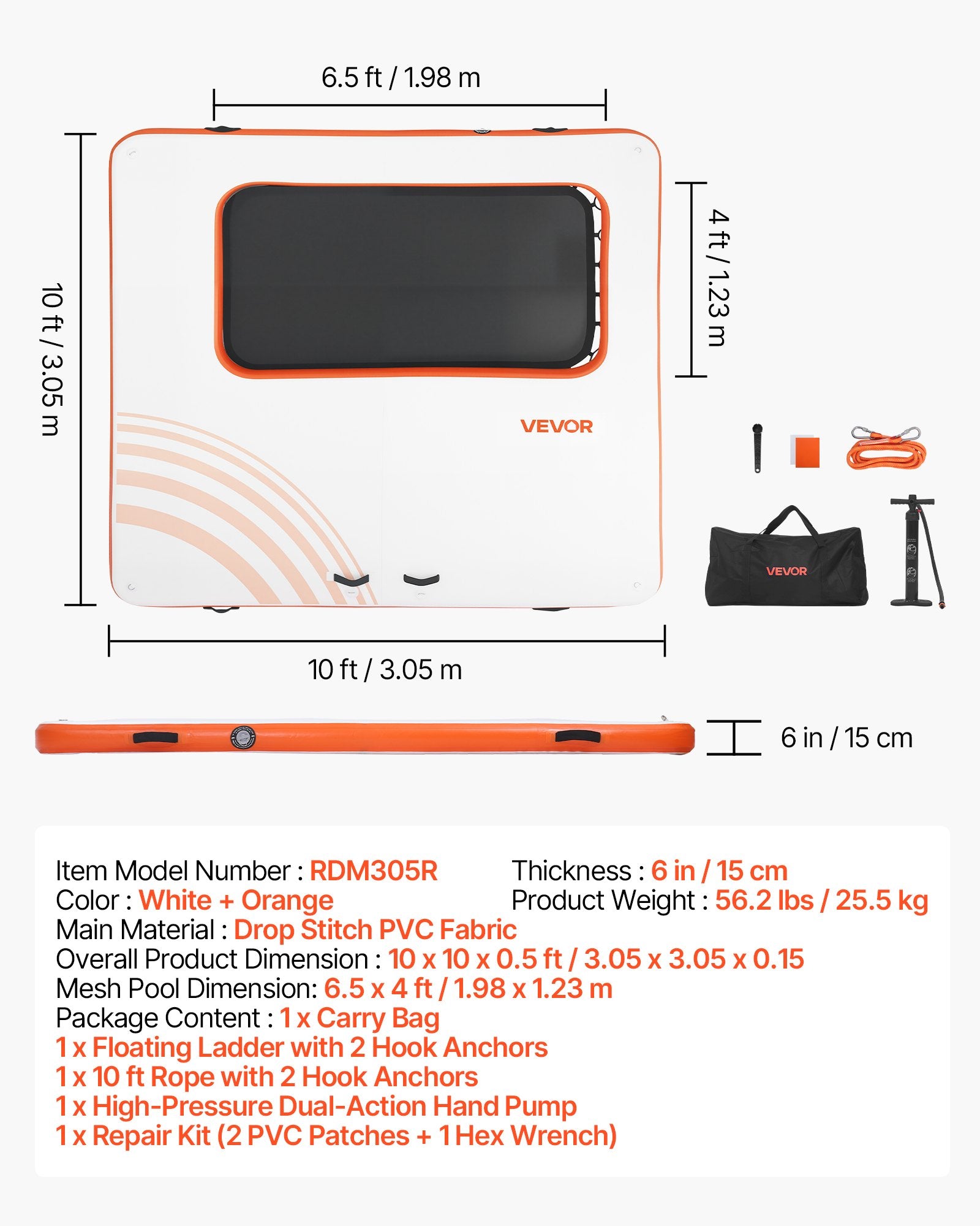 Pripučiama plaukiojanti platforma VEVOR RDM305R, 3,05 x 3,05 m
