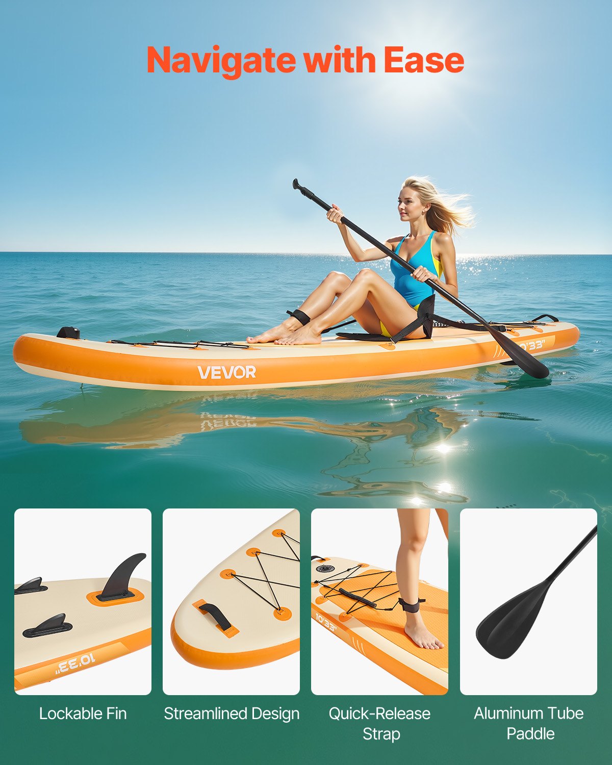 Pripučiama irklentė VEVOR SUP-305S, 305 cm ilgio su kėdute