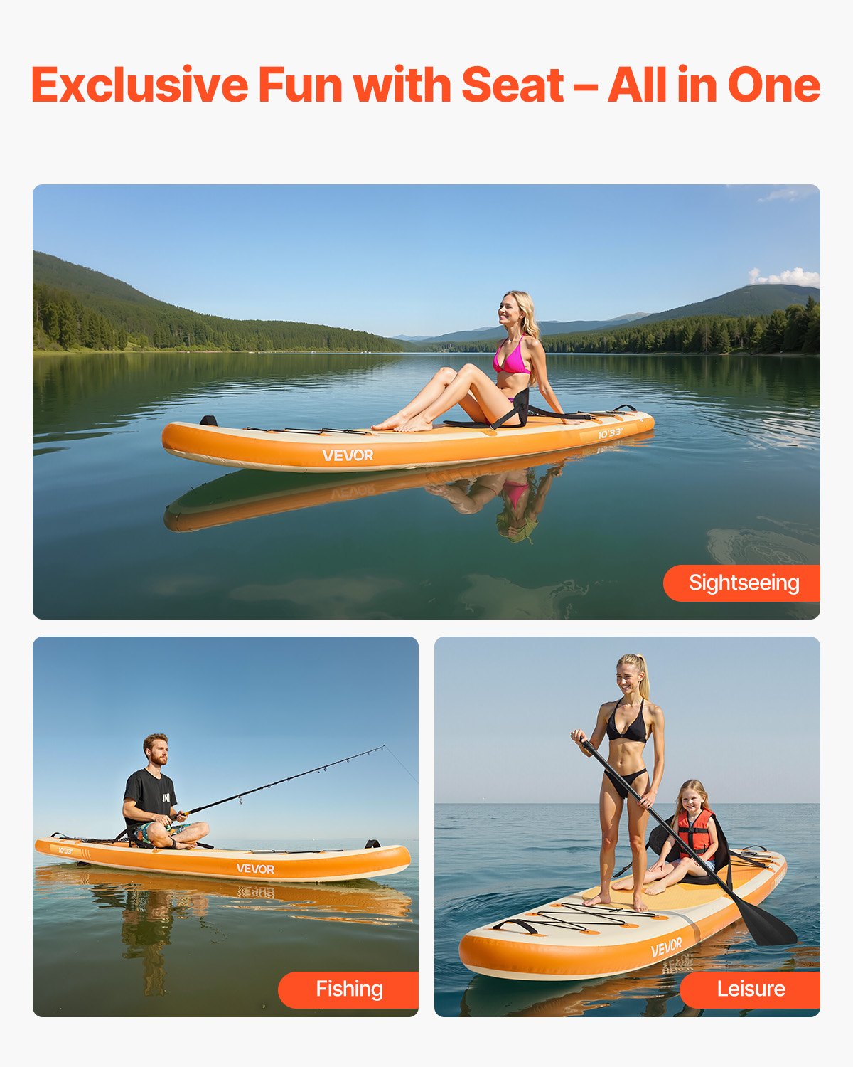 Pripučiama irklentė VEVOR SUP-305S, 305 cm ilgio su kėdute