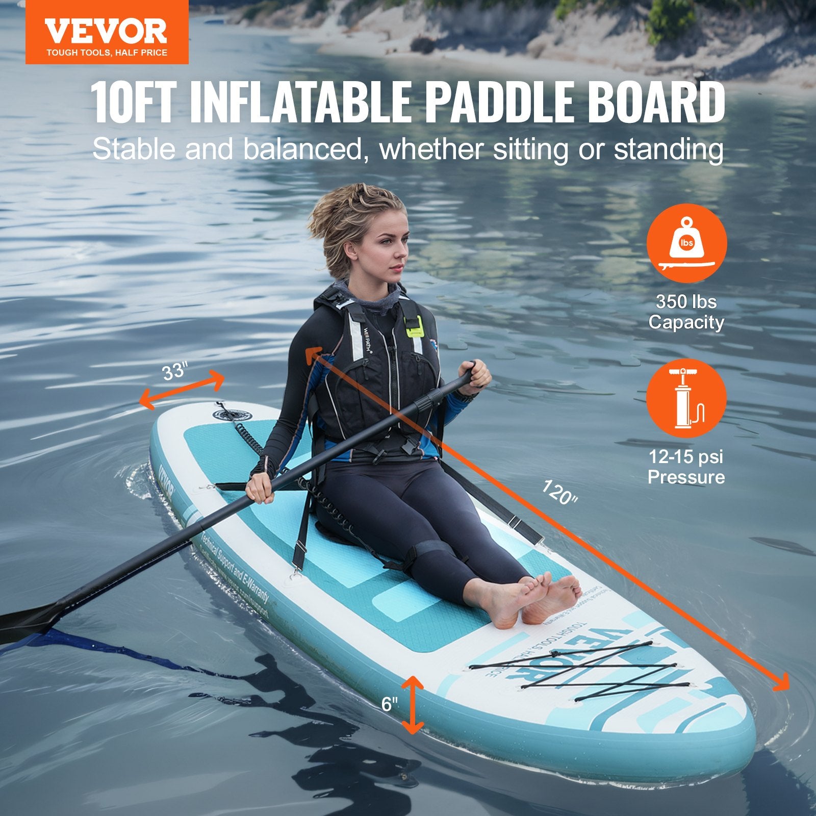 Pripučiama irklentė VEVOR SUP-320S, su kėdute ir priedais