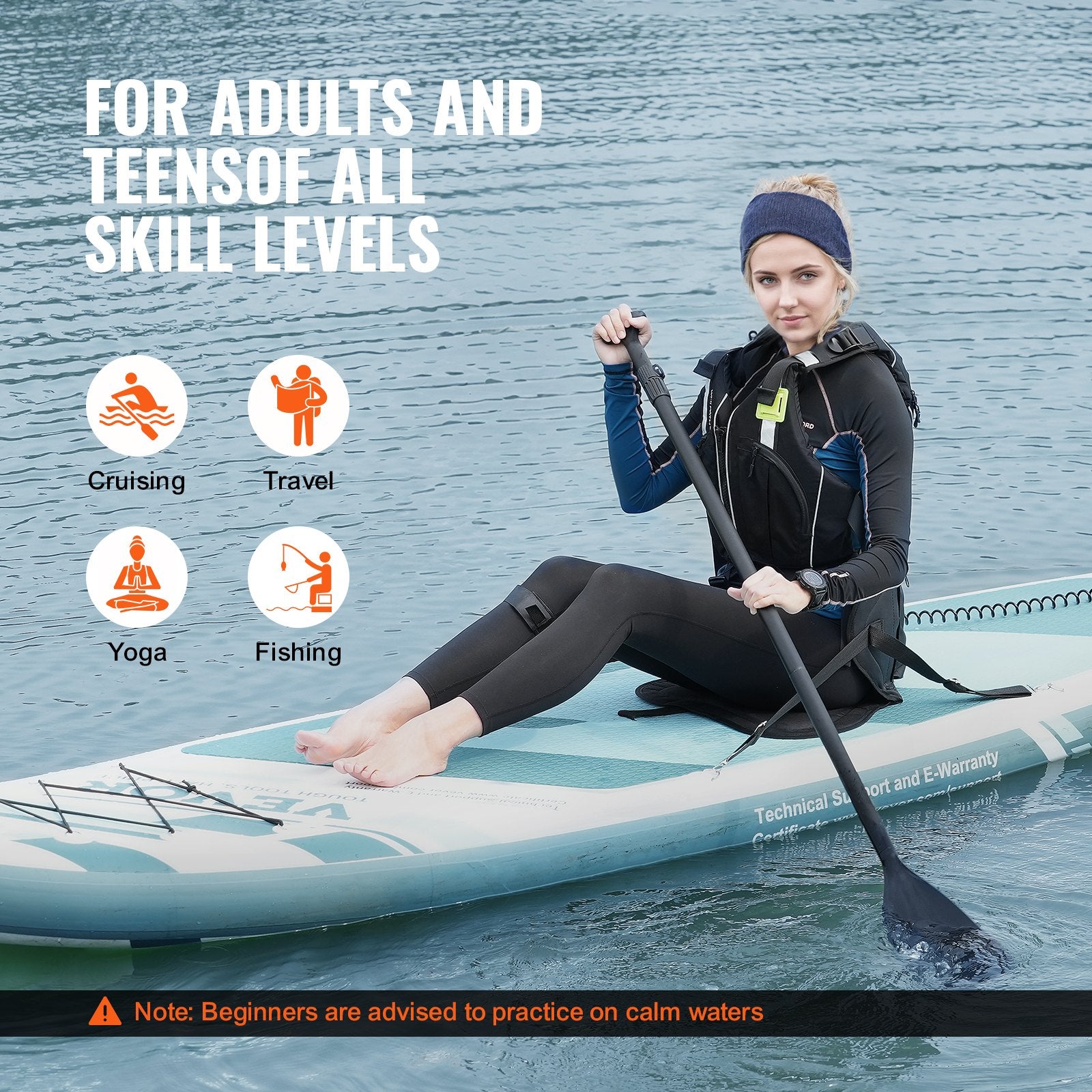 Pripučiama irklentė VEVOR SUP-320S, su kėdute ir priedais