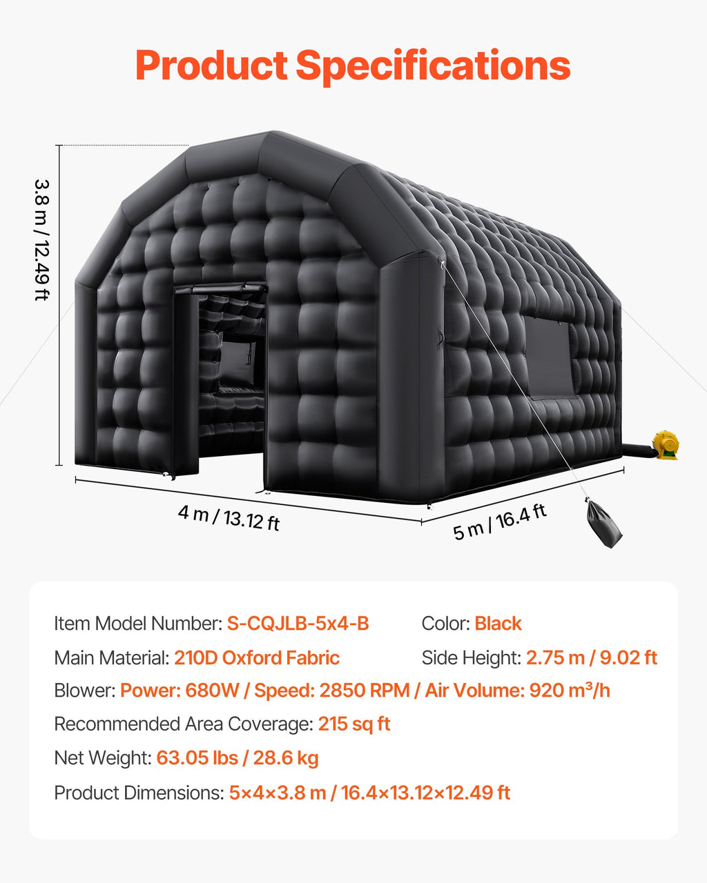 Pripučiama palapinė-naktinis klubas VEVOR S-CQJLB-5.4x5-B, 5,4 x 5 x 4,2 m