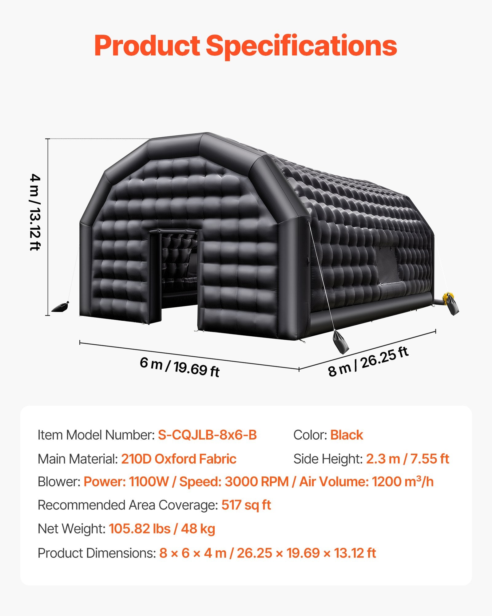Pripučiama palapinė-naktinis klubas VEVOR S-CQJLB-8x6-B, 8 x 6 x 4 m