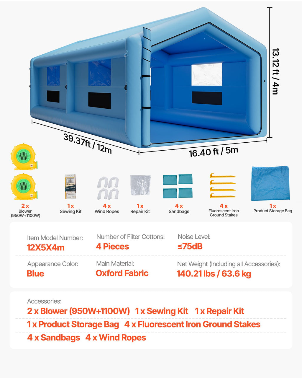 Pripučiama dažymo kamera VEVOR 12x5x4m, trikampis stogas