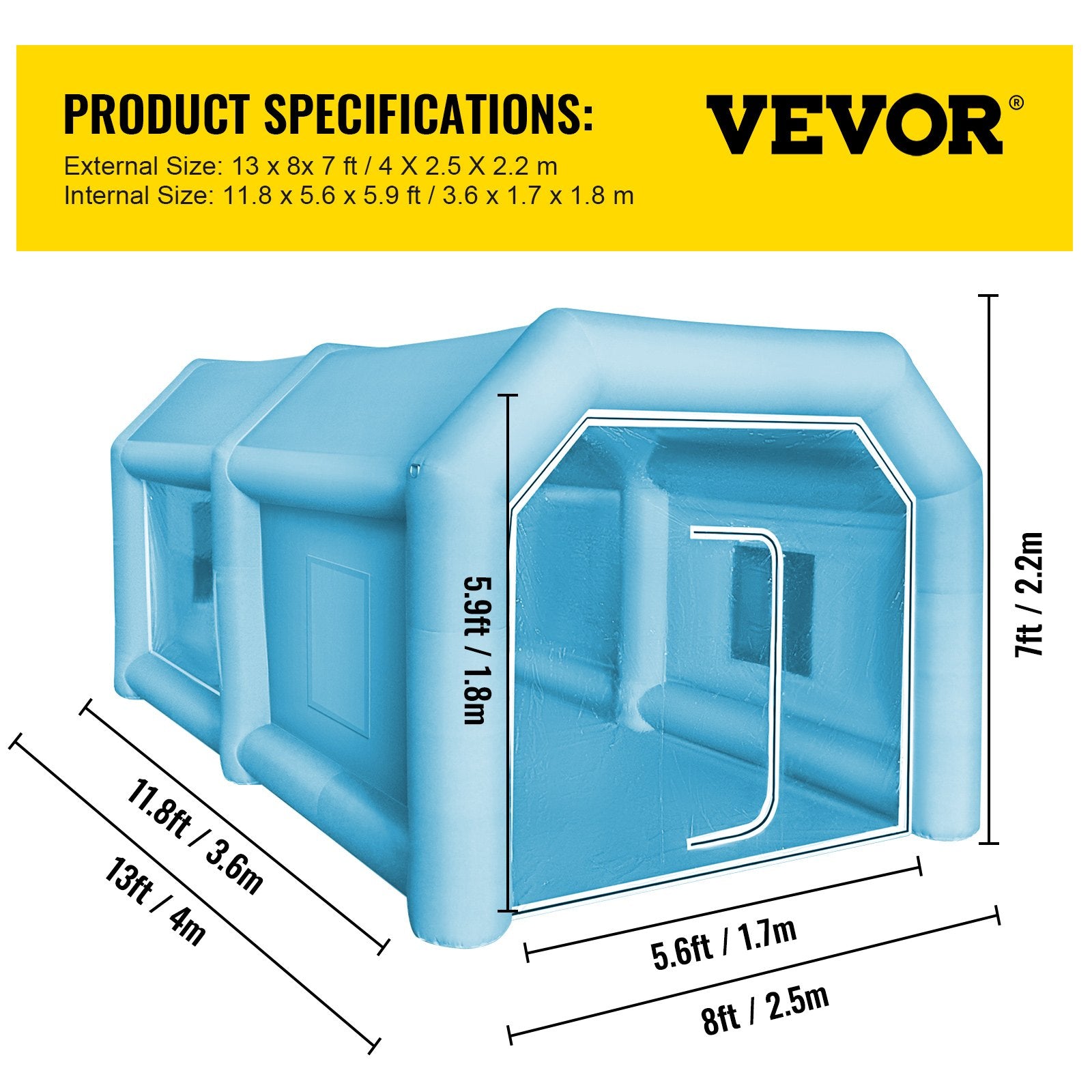 Pripučiama dažymo kamera VEVOR PQZP-3365, 4 x 2,5 x 2,2 m