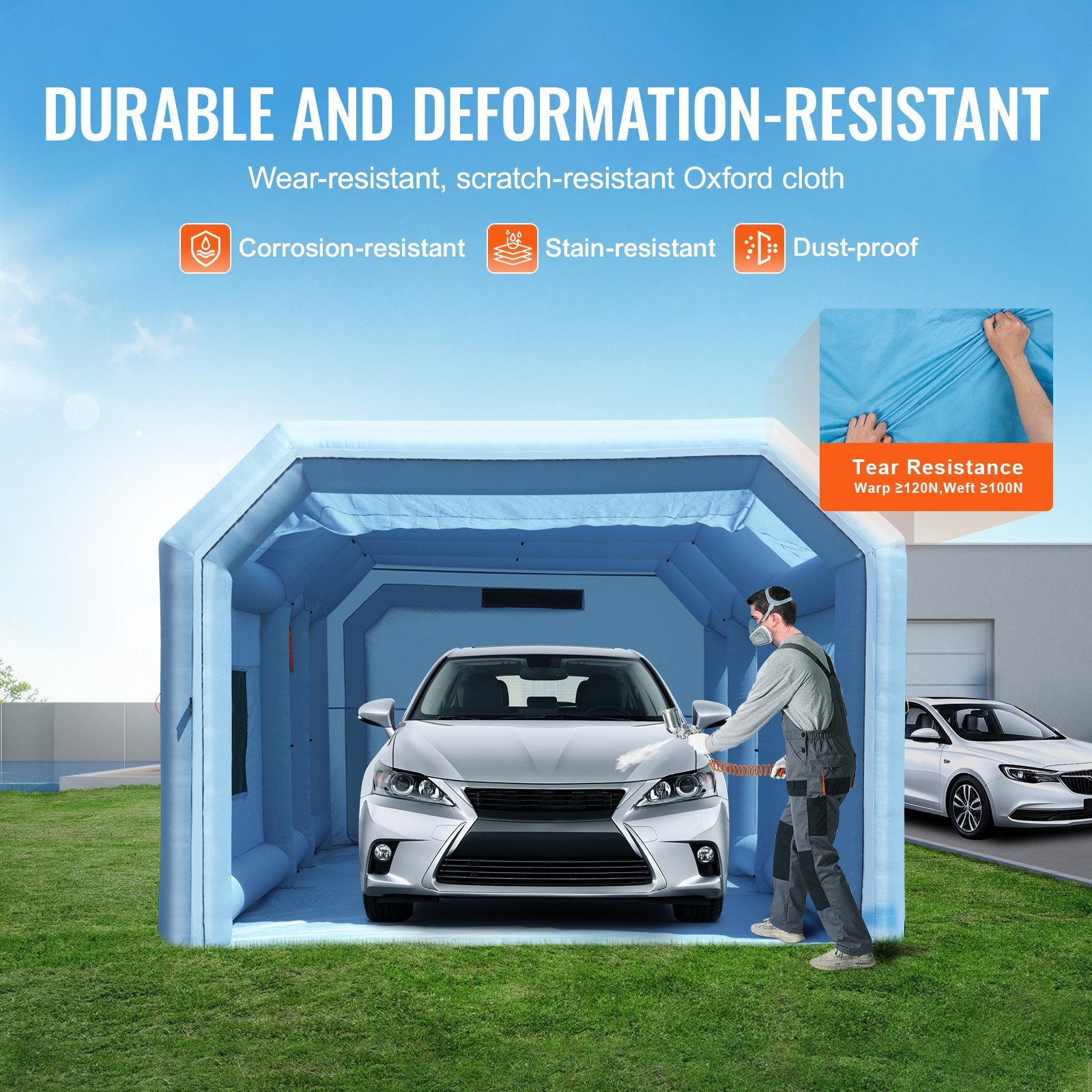 Pripučiama dažymo kamera VEVOR 8.5x4.8x3.3m, 950W+750W orpūtės