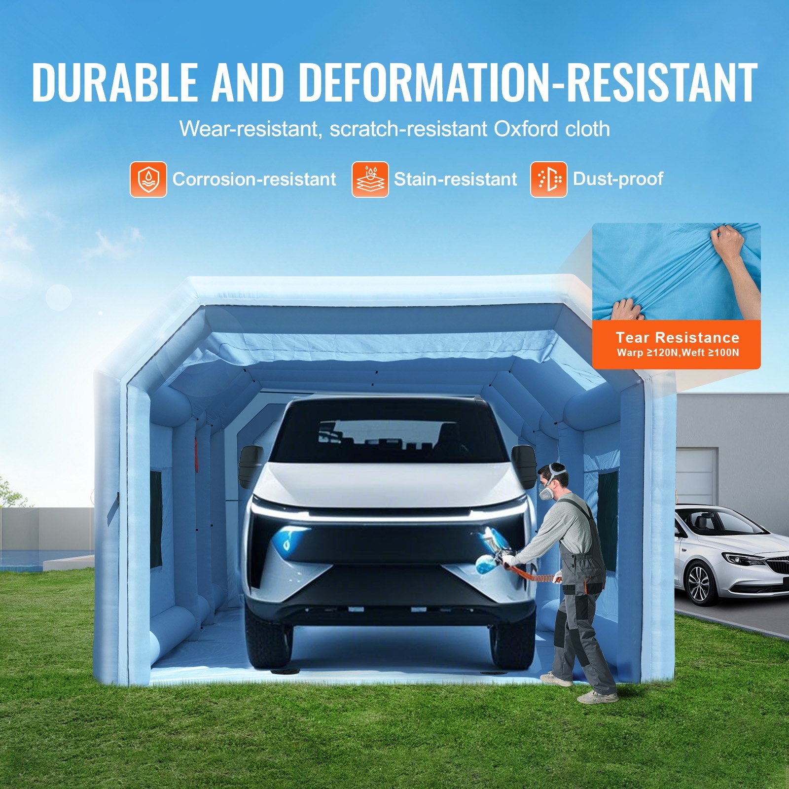 Pripučiama dažymo kamera VEVOR 10x6,4x4,5 m, 1100W+750W ventiliatoriai