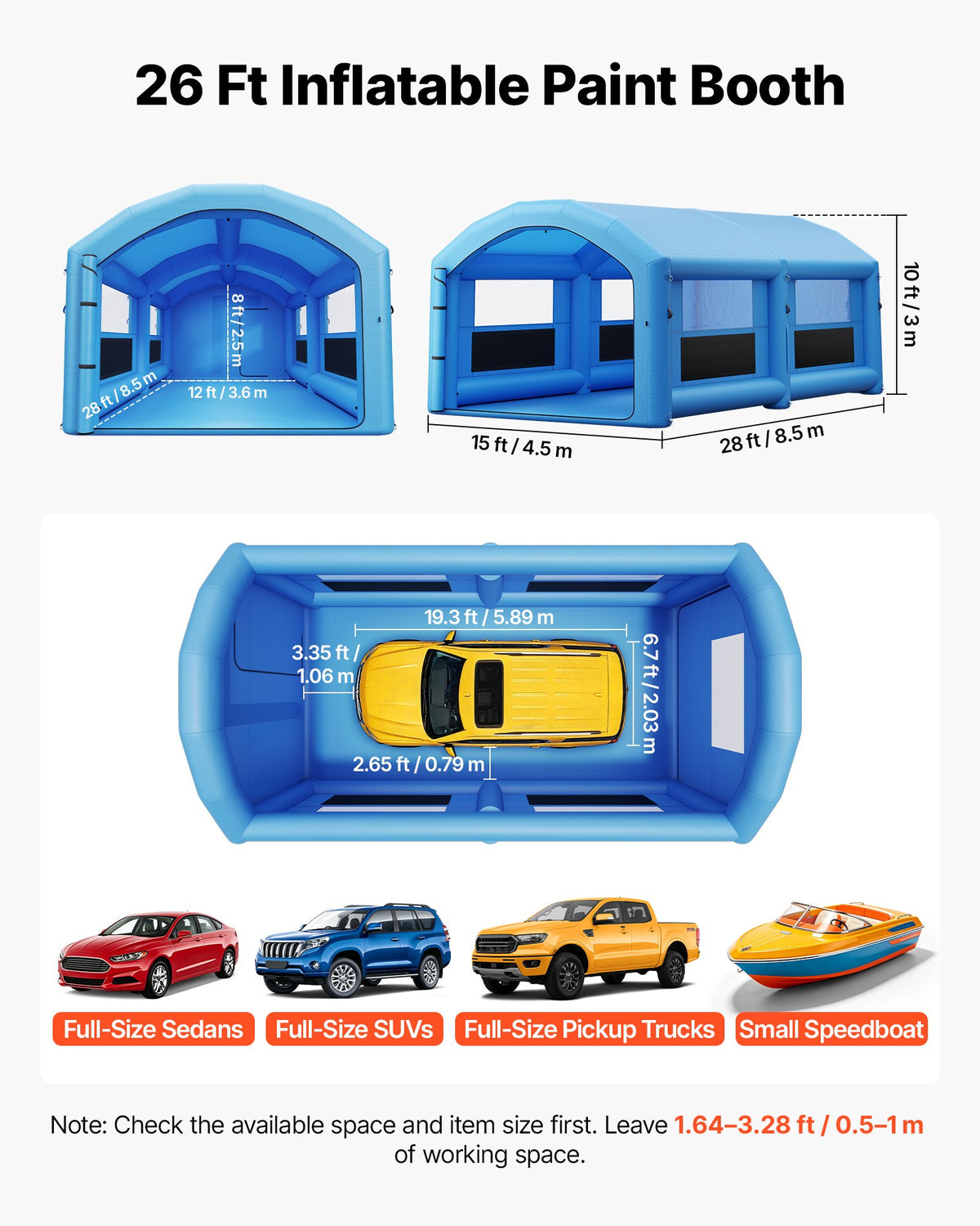 Pripučiama dažymo kamera VEVOR BQTCQYDPQFBK08L, 8 x 4,5 x 3 m