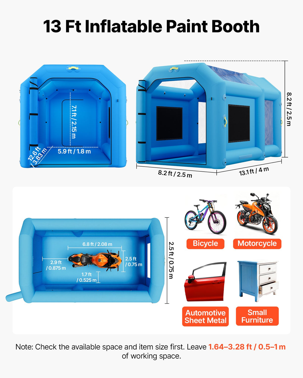 Pripučiama dažymo kamera VEVOR 4x2.5x2.5m, 750W