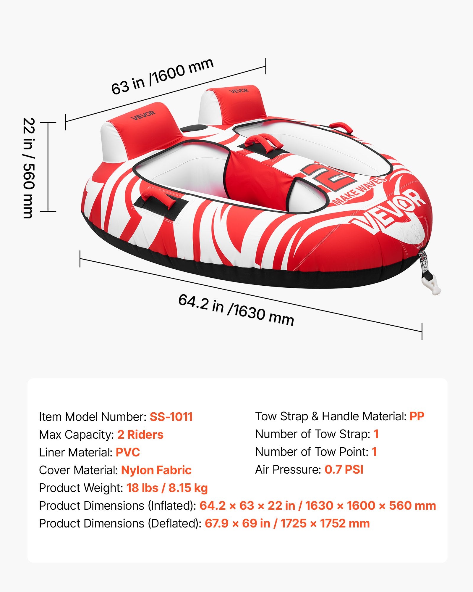 Pripučiamas vandens ratas VEVOR SS-1011, 154 kg keliamoji galia
