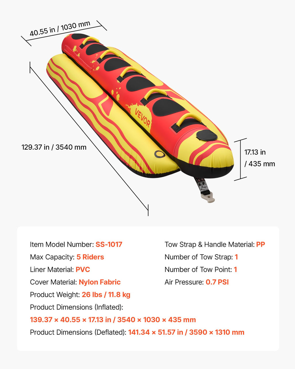 Pripučiamas vilkimo ratas VEVOR SS-1017, 5 vietų