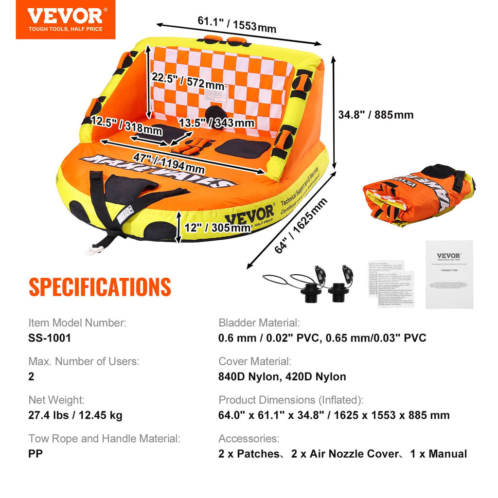 Pripučiamas vandens ratas VEVOR SS-1001, 1-2 asmenims