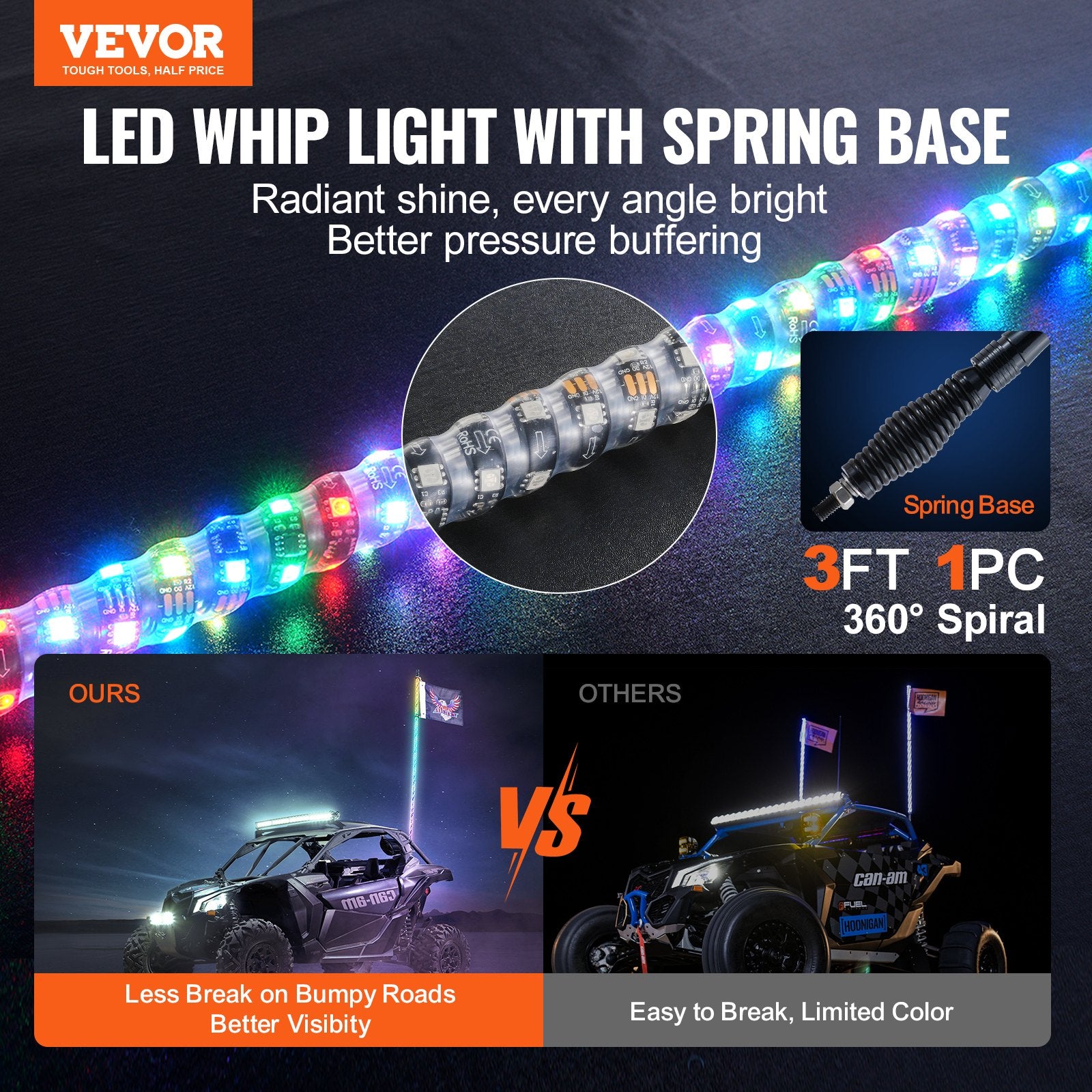 LED antenos žibintas VEVOR WM-3190RGB-XC-CR-TH-1, 91 cm ilgio su RGB apšvietimu