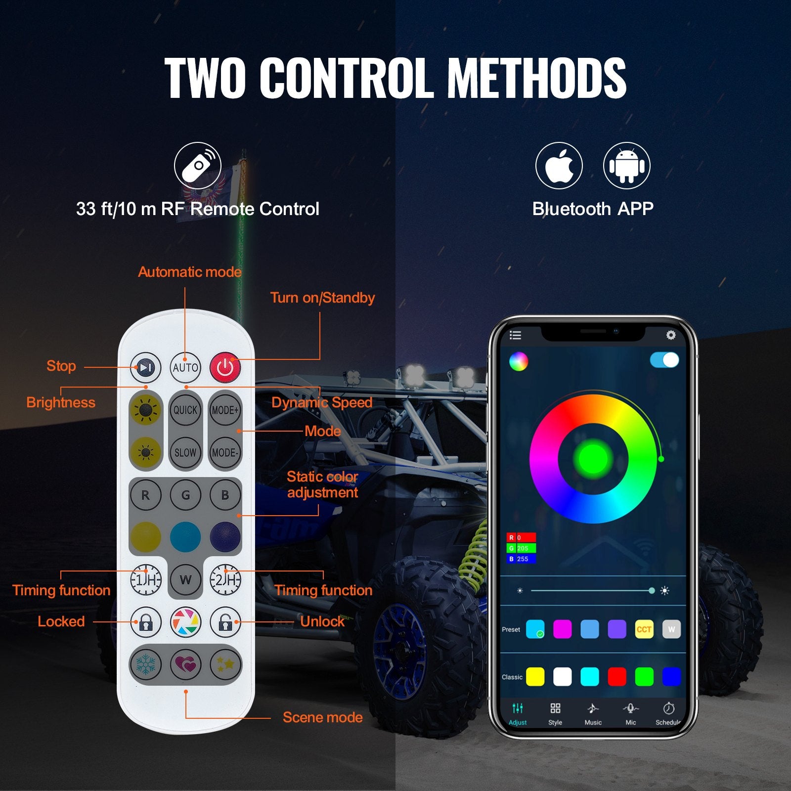 LED antenos žibintas VEVOR WM-3190RGB-XC-CR-1, 92 cm