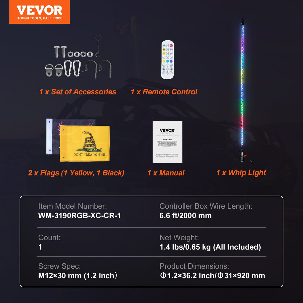 LED antenos žibintas VEVOR WM-3190RGB-XC-CR-1, 92 cm