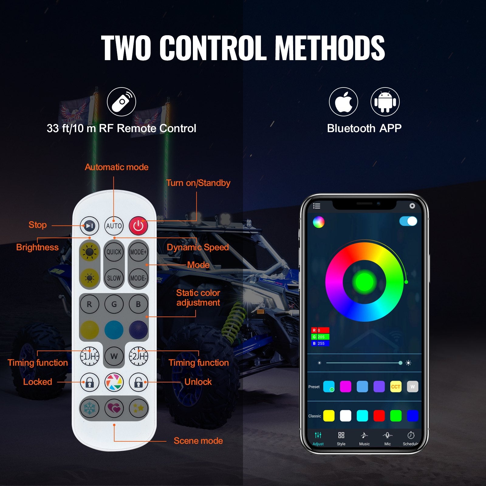 LED antenos žibintai VEVOR WM-3190RGB-XC-CR-2, 0,91 m
