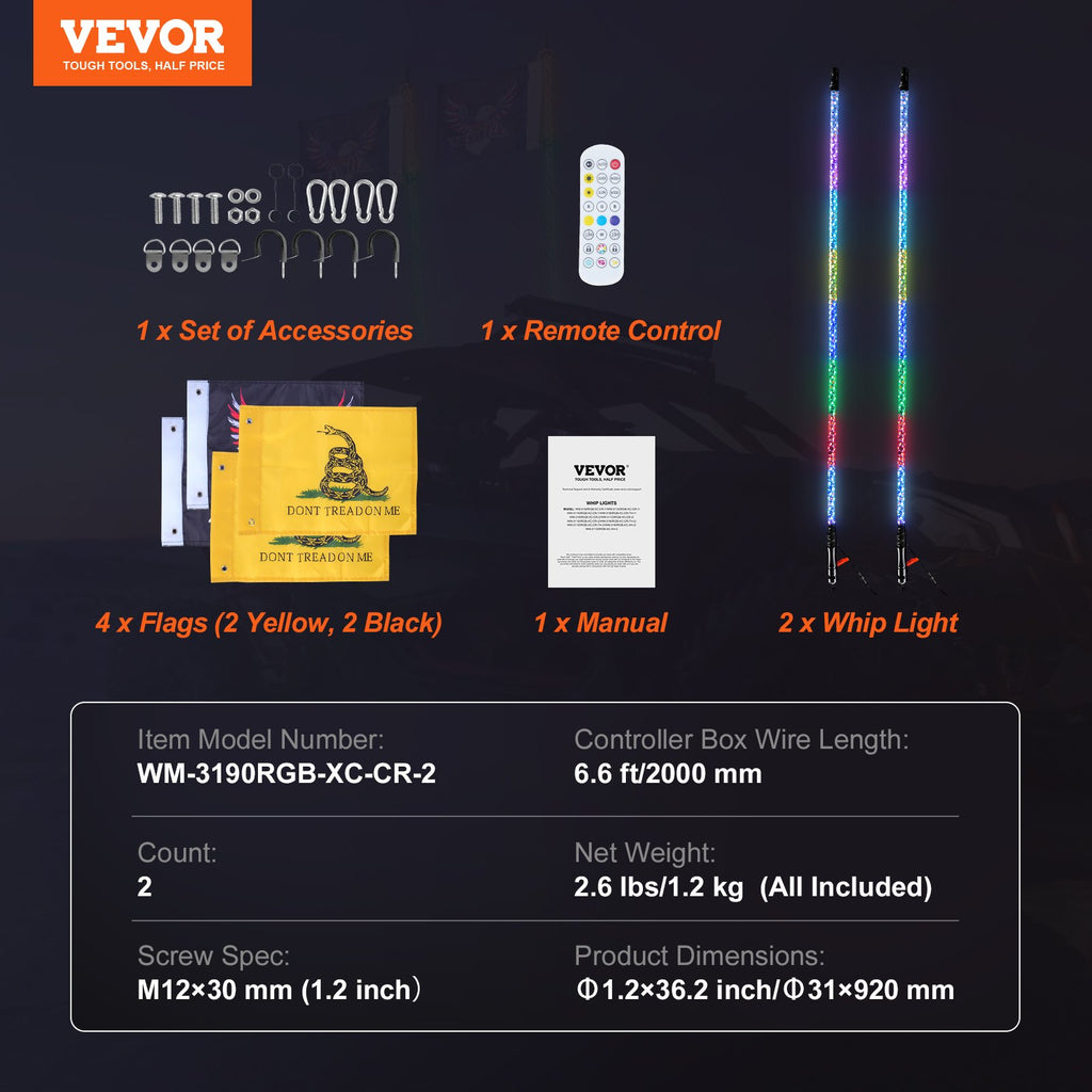 LED antenos žibintai VEVOR WM-3190RGB-XC-CR-2, 0,91 m